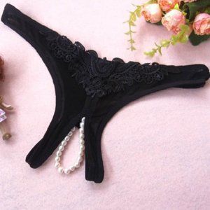 New - Pearl thong open crotch OS